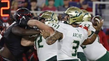 USF quarterback Bryce Archie, shown here against Florida Atlantic, has shown positive flashes in his four games since taking over for the injured Byrum Brown, but inconsistency has been a big problem