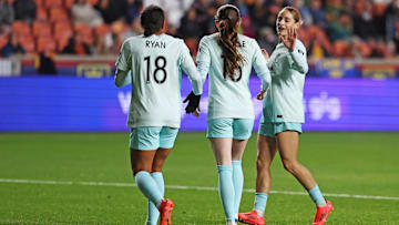 Yazmeen Ryan, Rose Lavelle, and Esther González of Gotham FC
