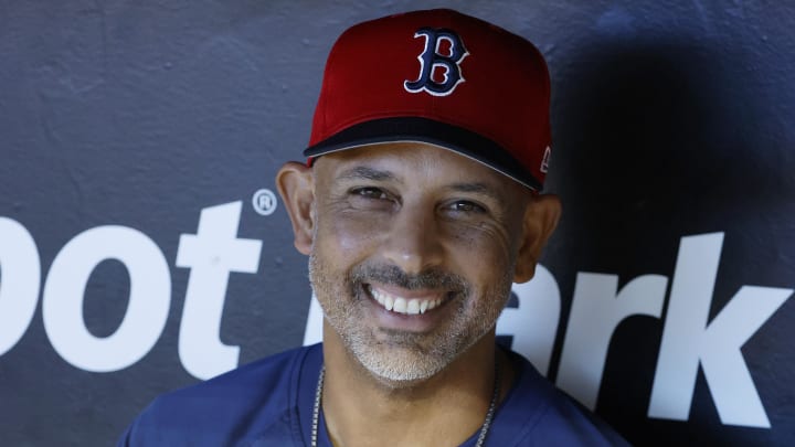 Jul 2, 2024; Miami, Florida, USA;  Boston Red Sox manager Alex Cora (13) speaks with the media before the game against the Miami Marlins at loanDepot Park. Mandatory Credit: Rhona Wise-USA TODAY Sports