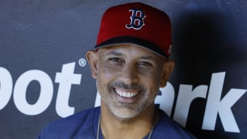Jul 2, 2024; Miami, Florida, USA;  Boston Red Sox manager Alex Cora (13) speaks with the media before the game against the Miami Marlins at loanDepot Park. Mandatory Credit: Rhona Wise-USA TODAY Sports
