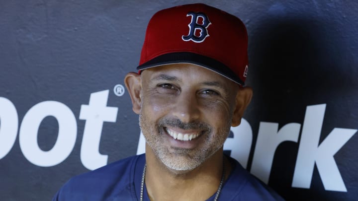 Jul 2, 2024; Miami, Florida, USA;  Boston Red Sox manager Alex Cora (13) speaks with the media before the game against the Miami Marlins at loanDepot Park. Mandatory Credit: Rhona Wise-USA TODAY Sports