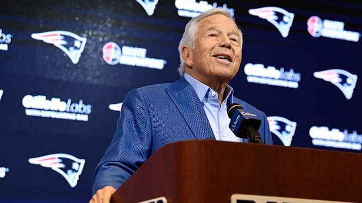 Jan 11, 2024; Foxborough, MA, USA; New England Patriots owner Robert Kraft holds a press conference