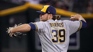 Sep 3, 2022; Phoenix, Arizona, USA; Milwaukee Brewers starting pitcher Corbin Burnes (39) throws against the Arizona Diamondbacks during the first inning at Chase Field. Mandatory Credit: Joe Camporeale-Imagn Images