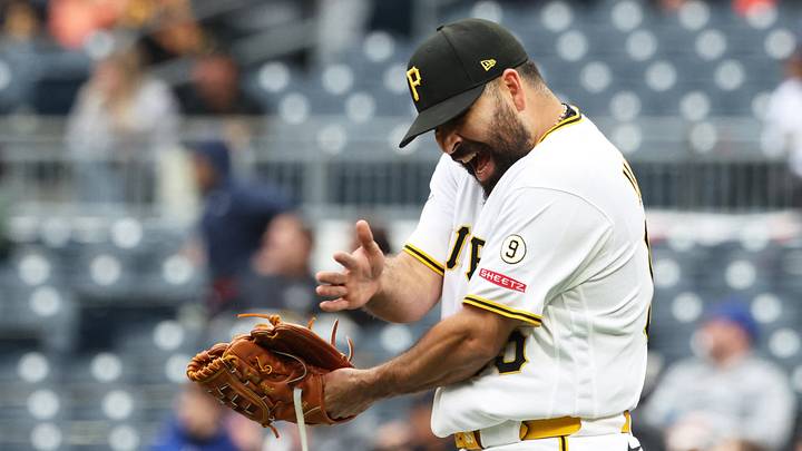 Apr 5, 2026; Pittsburgh, Pennsylvania, USA;  Pittsburgh Pirates relief pitcher José Urquidy (65) reacts after the final out against the Baltimore Orioles during the ninth inning at PNC Park. Mandatory Credit: Charles LeClaire-Imagn Images