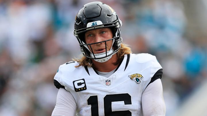 Jacksonville Jaguars quarterback Trevor Lawrence (16) reacts to a missed opportunity during the fourth quarter of an NFL football matchup Sunday, Sept. 15, 2024 at EverBank Stadium in Jacksonville, Fla. The Browns defeated the Jaguars 18-13. [Corey Perrine/Florida Times-Union]