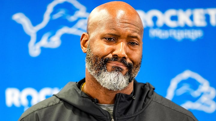 Detroit Lions Executive Vice President & General Manager Brad Holmes speaks to the press about their season, how it ended and what’s next at the Detroit Lions headquarters and training facility in Allen Park, Mich., Thursday, Jan. 23, 2025.