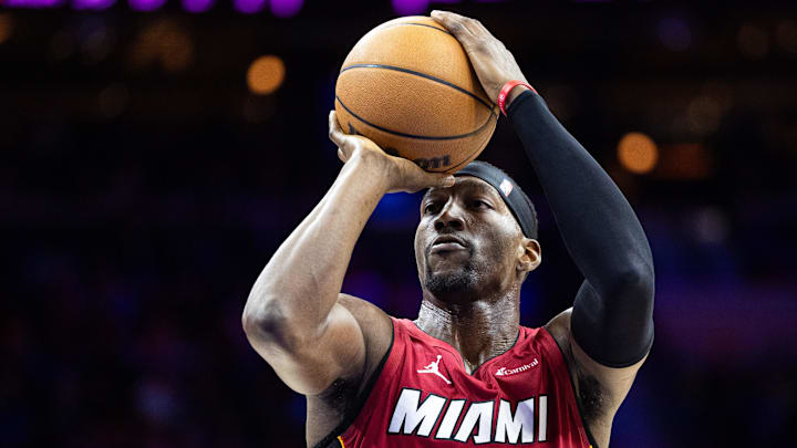 Miami Heat center Bam Adebayo (13) shoots a foul shot.