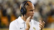 Sep 2, 2023; Waco, Texas, USA; Baylor Bears head coach Dave Aranda on the side lines during the second half against the Texas State Bobcats at McLane Stadium. Mandatory Credit: Raymond Carlin III-Imagn Images