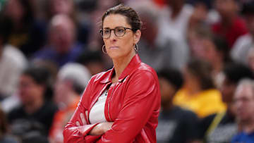 Jul 15, 2025; Boston, Massachusetts, USA; Indiana Fever head coach Stephanie White watches from the sideline as they take on the Connecticut Sun at TD Garden. Mandatory Credit: David Butler II-Imagn Images