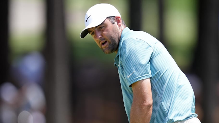Scottie Scheffler shot Saturday's low round at Quail Hollow to take a commanding lead with 18 holes to go. | Jim Dedmon-Imagn Images