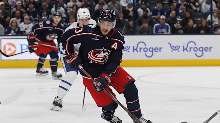 Johnny Gaudreau during the Blue Jackets' 6–5 overtime win over the Maple Leafs on Dec. 29, 2023.