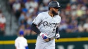 Jul 24, 2024; Arlington, Texas, USA; Chicago White Sox center fielder Luis Robert Jr. (88) runs the bases after hitting a home run during the third inning against the Texas Rangers at Globe Life Field.