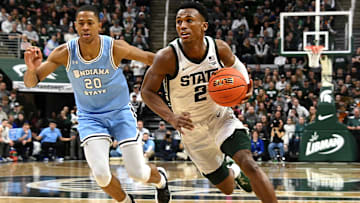 Dec 30, 2023; East Lansing, Michigan, USA; Michigan State Spartans guard Tyson Walker (2) drives