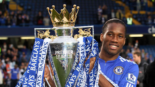 Didier Drogba with the Premier League title.