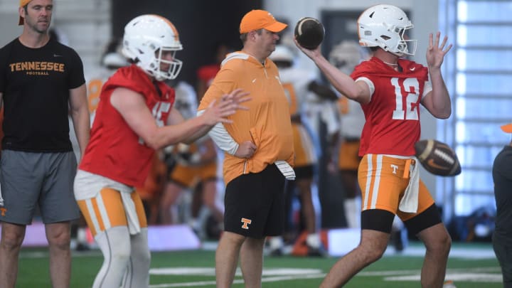 Tennessee head coach Josh Heupel during Tennessee football’s first fall practice, in Knoxville, Tenn., Wednesday, July 31, 2024.