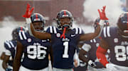 Sep 16, 2023; Oxford, Mississippi, USA; Mississippi Rebels defensive back Isheem Young (1) runs out of the tunnel prior to the game against the Georgia Tech Yellow Jackets at Vaught-Hemingway Stadium. Mandatory Credit: Petre Thomas-Imagn Images