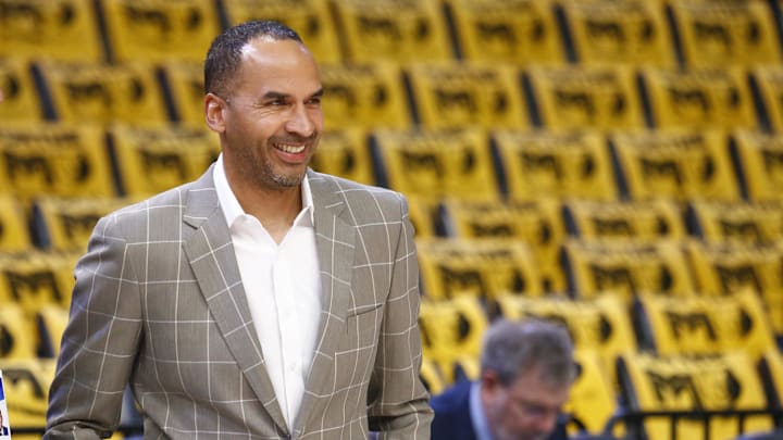 Dallas Mavericks general manager Nico Harrison watches warm ups prior to a game against the Memphis Grizzlies at FedExForum.
