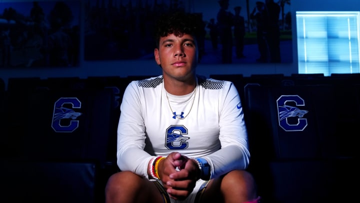 Sept. 20, 2022; Chandler, Arizona; USA; Chandler quarterback Dylan Riaola poses for a portrait at Chandler High School.

High School Football Chandler Qb Dylan Raiola Dad