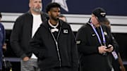 Jan 30, 2025; Arlington, TX, USA; West quarterback Shedeur Sanders of Colorado (2) looks on from the sidelines during the first half against the East at AT&T Stadium. Mandatory Credit: Jerome Miron-Imagn Images