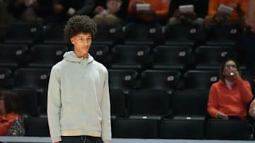 Five-star prospect Nate Ament at the NCAA college basketball game between Tennessee Kentucky on Tuesday, Jan. 28, 2025, in Knoxville, Tenn.