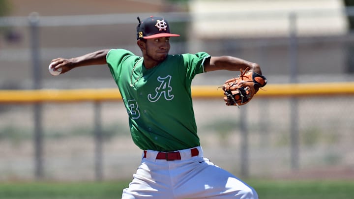 Fernando Loera from Centennial High School took the mound in the third game of this weekend's New Mexico All-Star Baseball Classic held at Field of Dreams. Fernando Loera from Centennial High School took the mound in the third game of this weekend's New Mexico All-Star Baseball Classic held at Field of Dreams.