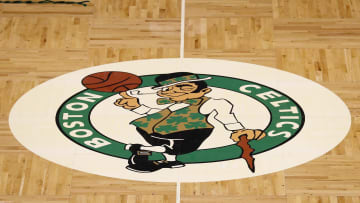 Jan 25, 2022; Boston, Massachusetts, USA; The Boston Celtics logo is seen on the parquet floor before the game between the Boston Celtics and the Sacramento Kings at TD Garden. Mandatory Credit: Winslow Townson-USA TODAY Sports