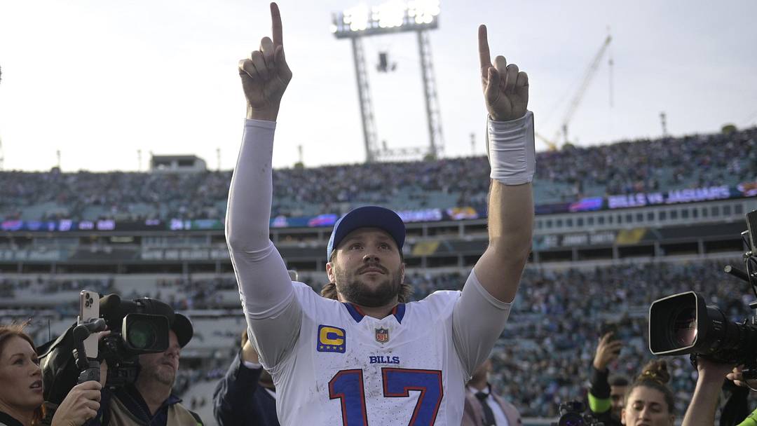 Jan 11, 2026; Jacksonville, FL, USA; Buffalo Bills quarterback Josh Allen (17) after an AFC Wild Card Round game against the Jacksonville Jaguars at EverBank Stadium. Mandatory Credit: Melina Myers-Imagn Images