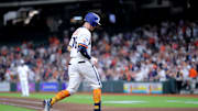 Sep 15, 2025; Houston, Texas, USA; Houston Astros right fielder Zach Cole (16) crosses home plate after hitting a two run home run to right field against the Texas Rangers during the fifth inning at Daikin Park. 