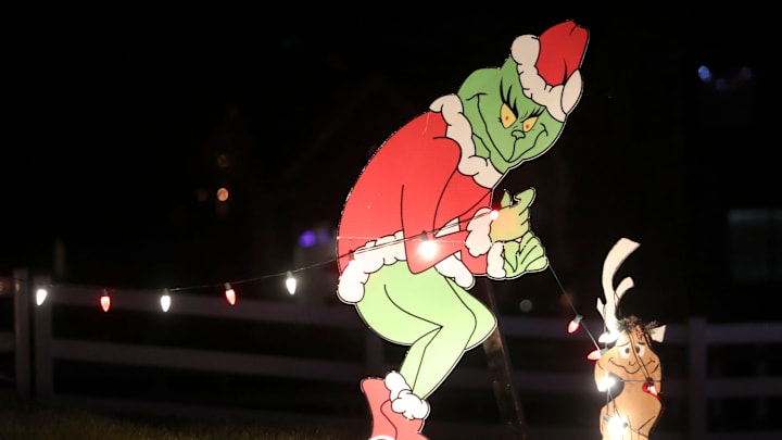 The Grinch Christmas lights display. The Grinch Christmas lights display.