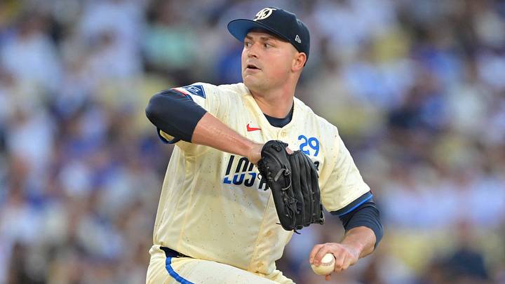 Sep 19, 2026; Los Angeles, California, USA;  Los Angeles Dodgers pitcher Tarik Skubal (29) pitches against the San Francisco Giants at Dodger Stadium.  Mandatory Credit: Jayne Kamin-Oncea-Imagn Images