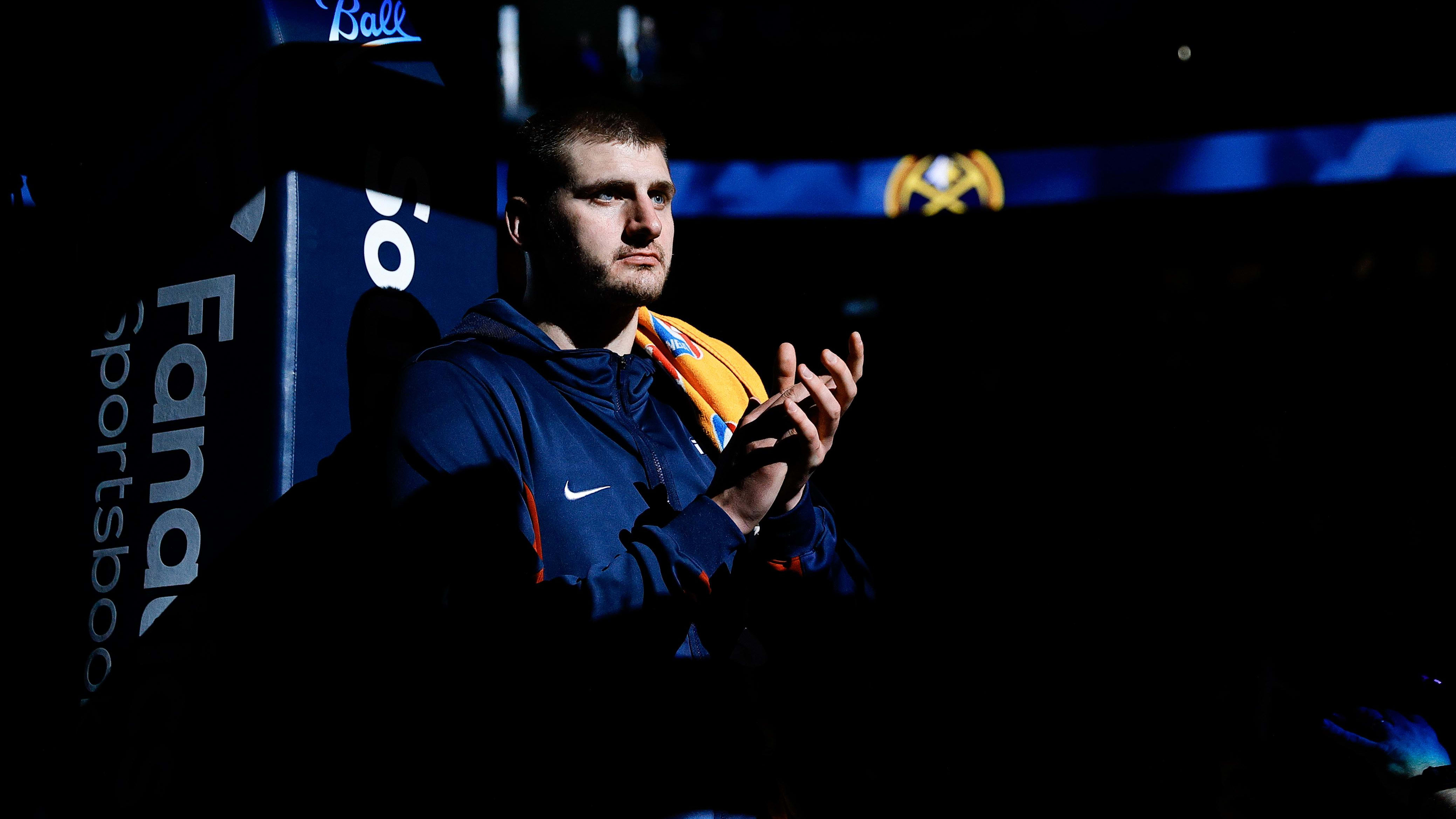 Apr 2, 2024; Denver, Colorado, USA; Denver Nuggets center Nikola Jokic (15) before the game against