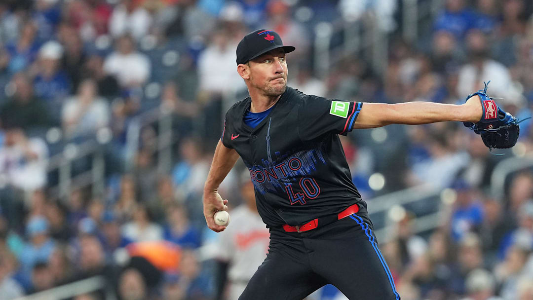 Sep 12, 2025; Toronto, Ontario, CAN; Toronto Blue Jays starting pitcher Chris Bassitt (40) throws a pitch against the Baltimore Orioles during the first inning at Rogers Centre. Mandatory Credit: Nick Turchiaro-Imagn Images