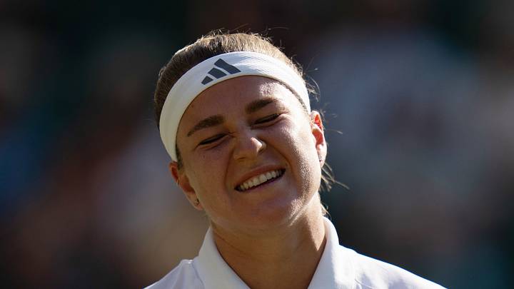 Karolina Muchova reacts during her match at Wimbledon