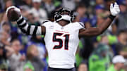 Oct 20, 2025; Seattle, Washington, USA; Houston Texans defensive end Will Anderson Jr. (51) celebrates a fumble recovery in the end zone for a touchdown during the third quarter against the Seattle Seahawks at Lumen Field. Mandatory Credit: Kevin Ng-Imagn Images