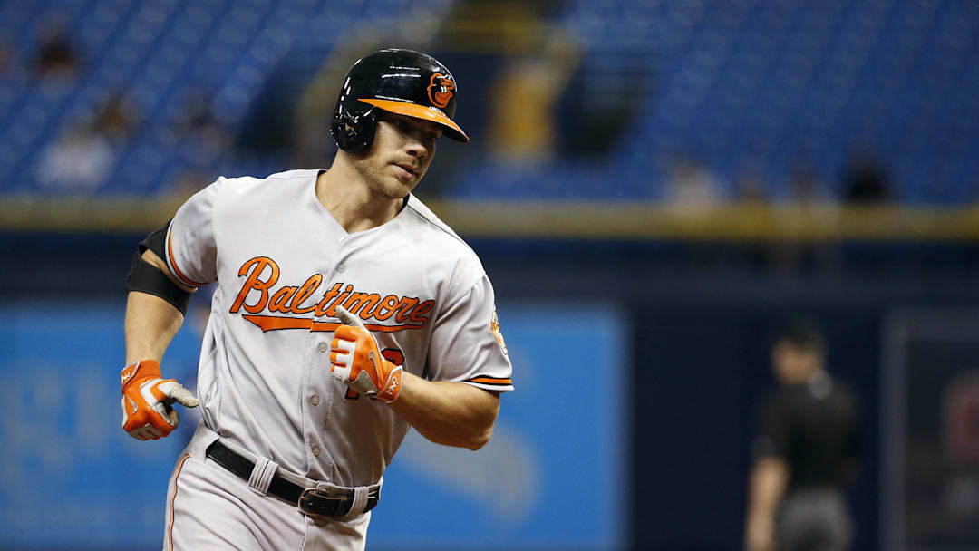 Sep 6, 2016; St. Petersburg, FL, USA; Baltimore Orioles first baseman Chris Davis (19) runs around the base after he hit a solo home run during the second inning against the Tampa Bay Rays at Tropicana Field. Mandatory Credit: im Klement-Imagn Images
