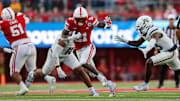 Nebraska running back Emmett Johnson runs for 36 yards on this play against Akron.