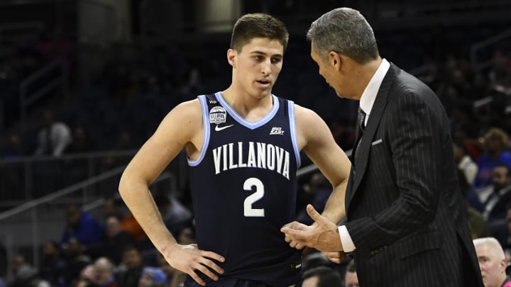 Feb 19, 2020; Chicago, Illinois, USA;  Villanova Wildcats guard Collin Gillespie (2) talks with