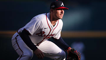 Atlanta Braves third baseman Austin Riley (27) in action against the Cincinnati Reds in the first inning at Truist Park.