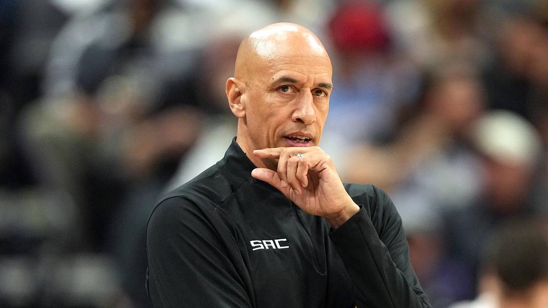Apr 11, 2025; Sacramento, California, USA; Sacramento Kings interim head coach Doug Christie during the first quarter against the Los Angeles Clippers at Golden 1 Center. Apr 11, 2025; Sacramento, California, USA; Sacramento Kings interim head coach Doug Christie during the first quarter against the Los Angeles Clippers at Golden 1 Center.