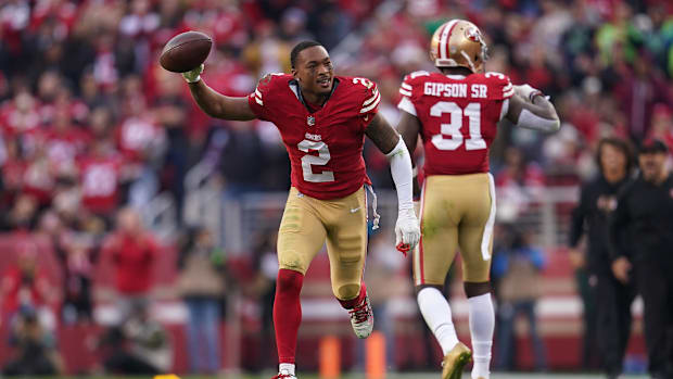 Dec 10, 2023; Santa Clara, California, USA; San Francisco 49ers cornerback Deommodore Lenoir (2) holds onto the ball