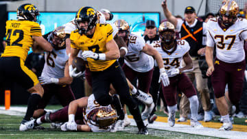 Iowa defensive back Cooper DeJean (3) runs back a punt for a touchdown at Kinnick Stadium on Saturday, October 21, 2023 in Iowa City. The touchdown was overturned after review.