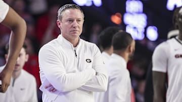Jan 18, 2025; Athens, Georgia, USA; Georgia Bulldogs head coach Mike White on the court during the game against the Auburn Tigers at Stegeman Coliseum. Mandatory Credit: Dale Zanine-Imagn Images