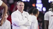 Jan 18, 2025; Athens, Georgia, USA; Georgia Bulldogs head coach Mike White on the court during the game against the Auburn Tigers at Stegeman Coliseum. Mandatory Credit: Dale Zanine-Imagn Images