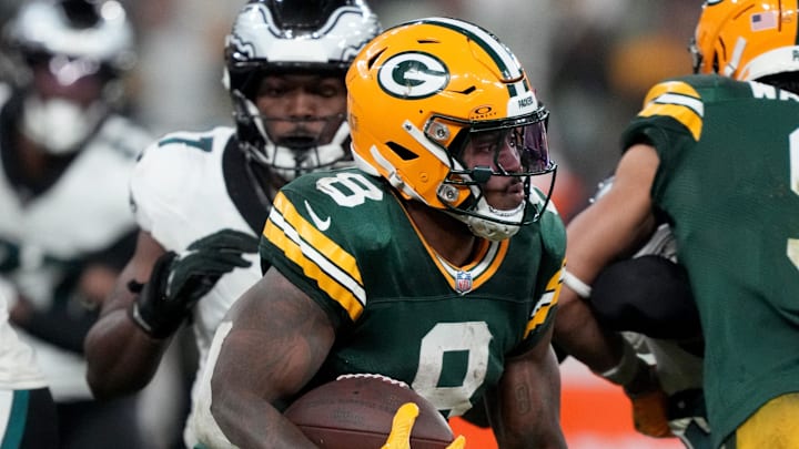 Green Bay Packers running back Josh Jacobs will make his Lambeau Field debut vs. the Colts on Sunday.