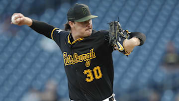 Pittsburgh Pirates starting pitcher Paul Skenes (30) pitches against the Miami Marlins during the first inning at PNC Park. 