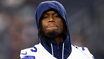 Aug 22, 2025; Arlington, Texas, USA; Dallas Cowboys wide receiver George Pickens (3) before the game against the Atlanta Falcons at AT&T Stadium. Mandatory Credit: Kevin Jairaj-Imagn Images