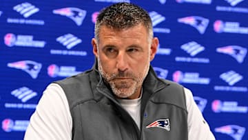 May 9, 2025; Foxborough, MA, USA;  New England Patriots head coach Mike Vrabel speaks the to media during a press conference at Gillette Stadium. Mandatory Credit: Eric Canha-Imagn Images