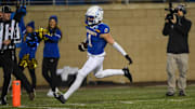 SDSU's safety Tucker Large (1) scores the touchdown during the second quarter while playing against University of Albany on Friday, Dec. 15, 2023 at Dana J. Dykhouse in Brookings.