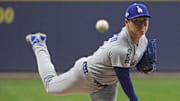 Oct 14, 2025; Milwaukee, Wisconsin, USA; Los Angeles Dodgers pitcher Yoshinobu Yamamoto (18) 