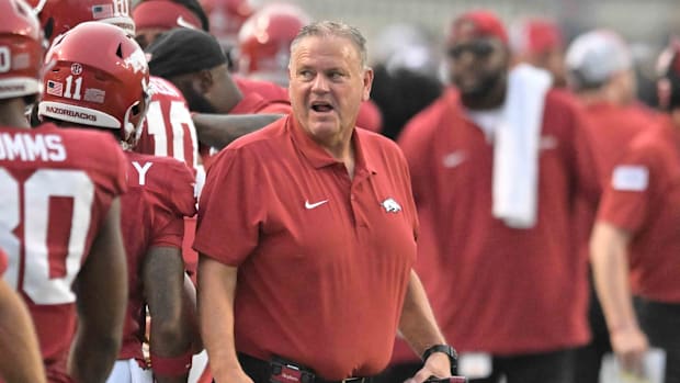 Razorbacks coach Sam Pittman on the sidelines against UAPB.